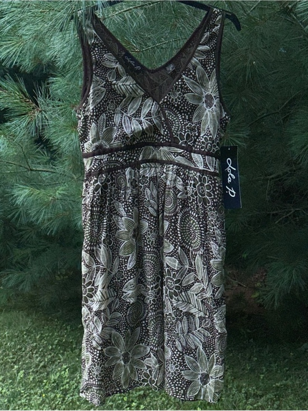 Vintage Y2K Deadstock Lola P. Brown & Green Floral Print Dress